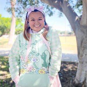 Disney Pastel Green and Pink Bambi Sweatshirt Hoodie Size Large